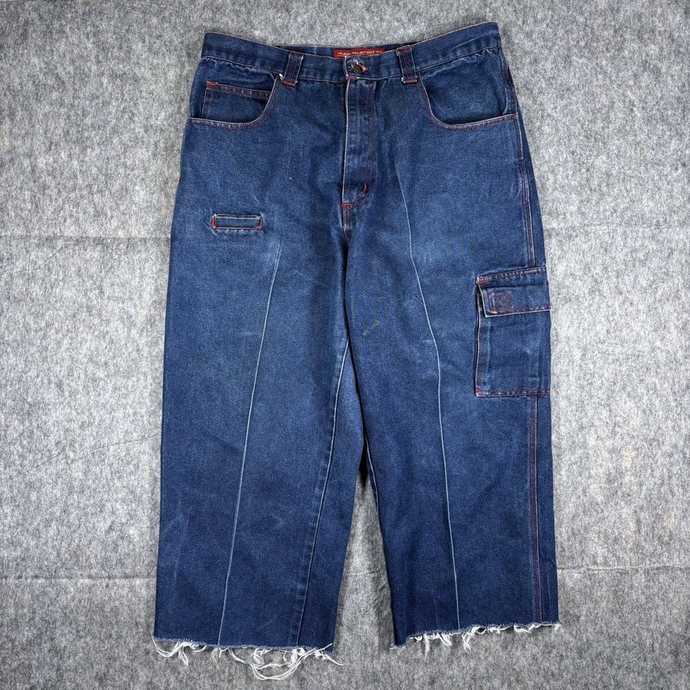 Vintage Y2K Tag Wear Jean‎ Shorts Jorts 35x24 Baggy Wide Leg JNCO SouthPole Blue
